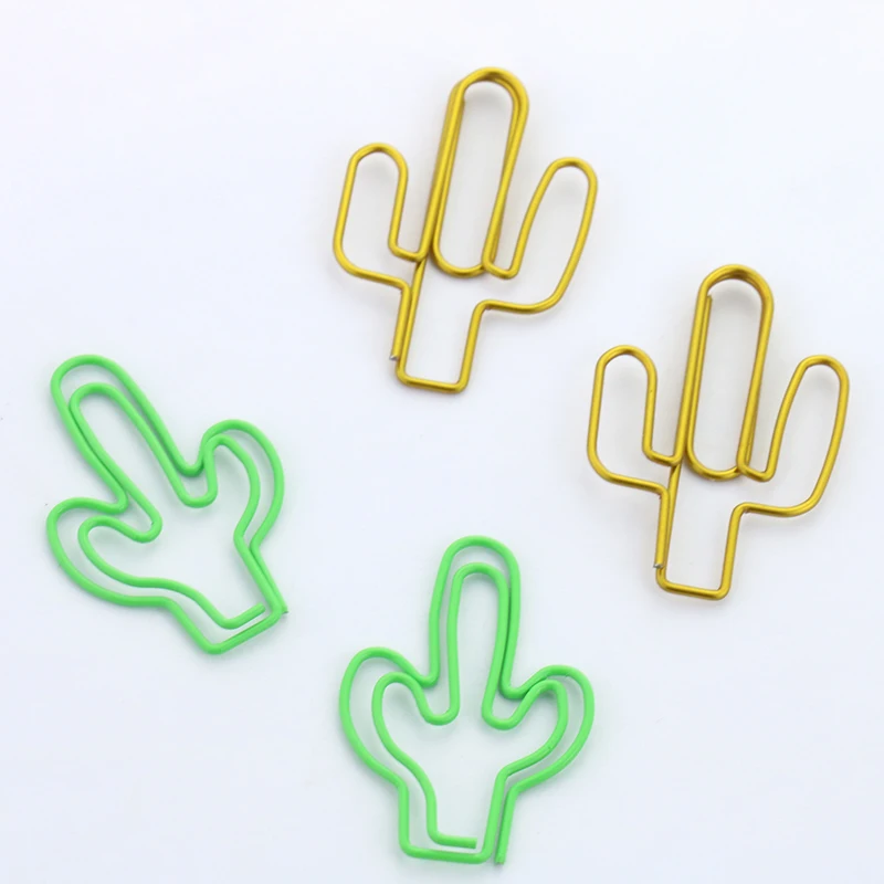 TUTU big size 4pcs green gold Cactus Shape Paper Clips Funny Kawaii Bookmark Office School Stationery Marking Clips H0117