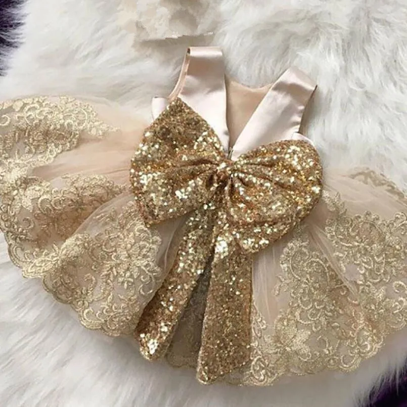 

Summer New Spain Girl Princess Dress Sleeveless Bow Sequins Dress For Baby Wedding Party Tutu Gown Dress Vestidos Y1277