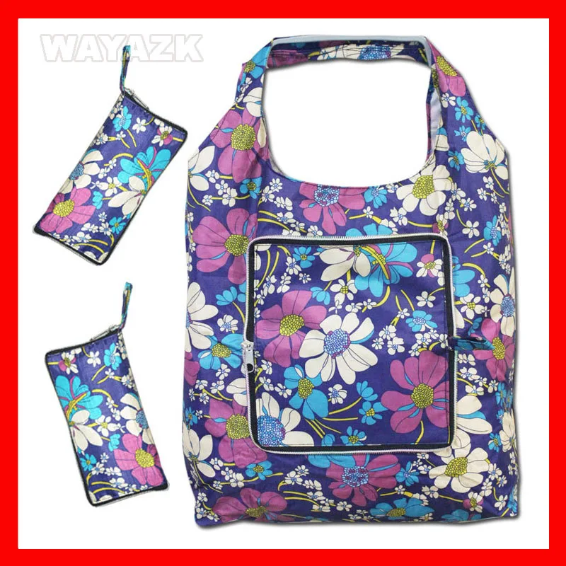 (100pcs/lot) high quality nylon folding reusable shopping bag foldable