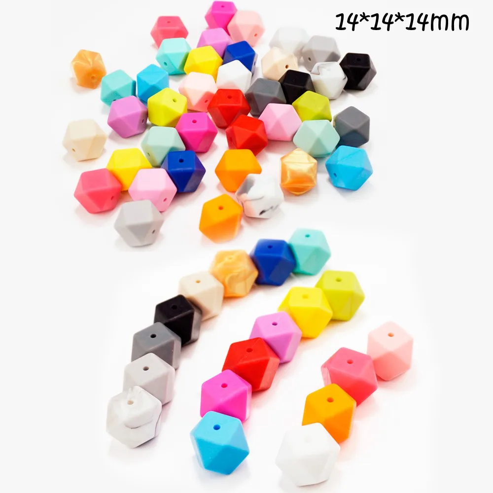 Sutoyuen Silicone Multi-faceted Beads 100pcs 14mm Hexagon Beads Baby Safe DIY Chew Nursing Necklace Bracelet Baby Teething Beads