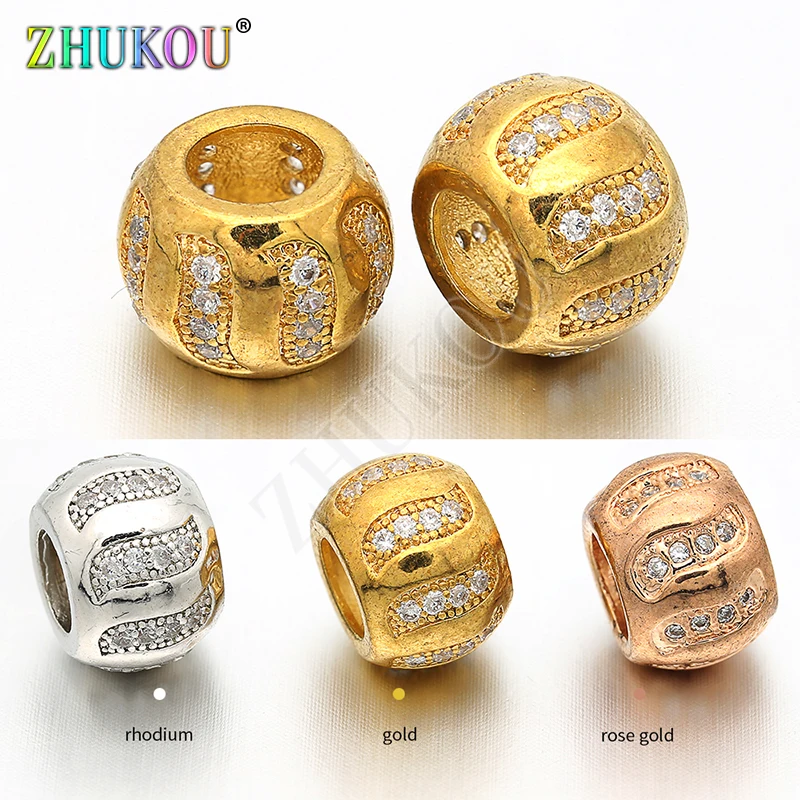 10*8mm Popular Brass Cubic Zirconia Spacer Beads DIY Jewelry Bracelet Necklace Making, Hole: 5mm, Model: VZ20