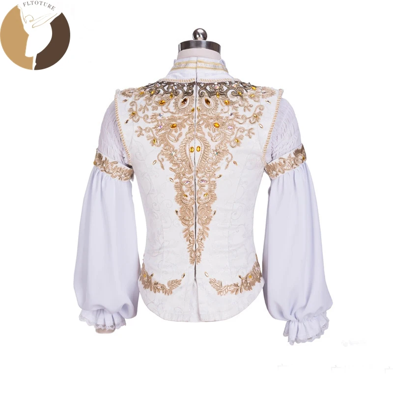 FLTOTURE M012 Mens Tunic Ballet Cotumes Boy Outwear Classical Ballet prince Jacket Chiffon White Color Man Tunics Custom Made