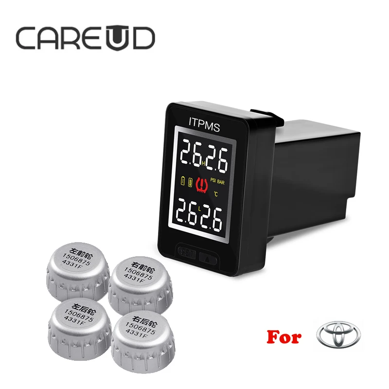 CAREUD U912 for Toyota Tire Pressure Monitoring 4 Mini  External Sensor Auto Alarm Support BAR PSI Wireless TPMS