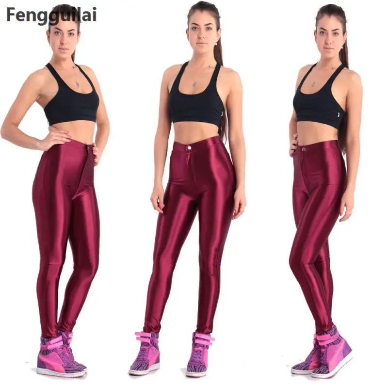 American Style Pencil Pants Shiny Disco Pants High Waist Women \'S Trousers Leggings Pants