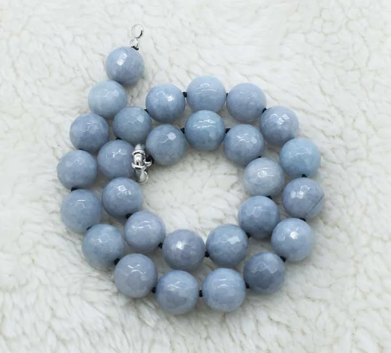 

wholesale 14mm blue jade faceted round necklace 17inch FPPJ nature beads