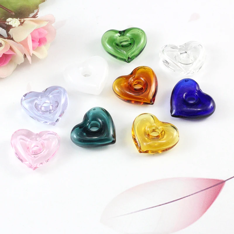 2PCS 25X22MM Cute Murano Glass Essential Oil Heart  with Diffuser Holes Essential Oil Aromatherapy Bottle glass Pendant