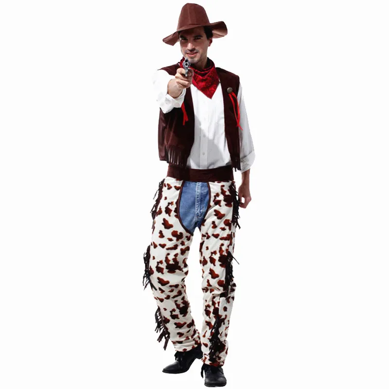 Nieuwe Volwassen Halloween Cowboy Kostuum voor Mannen Sheriff Cosplay Carnaval Purim Parade Toneelstuk Maskerade Nachtclub Bar Feestjurk