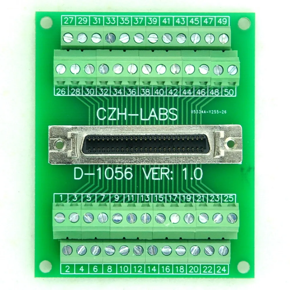 

50-pin 0.05" Mini D Ribbon/MDR Female Breakout Board, SCSI, Terminal Module.