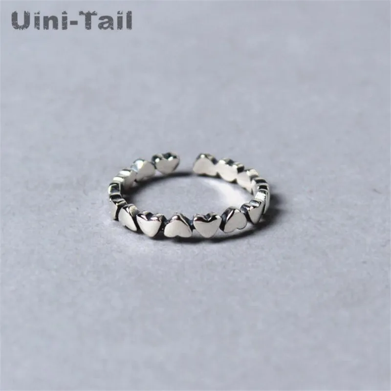 UiniTail 2024 new listing 925 Tibetan silver simple sweet heart and heart ring fashion temperament personality heart-shaped