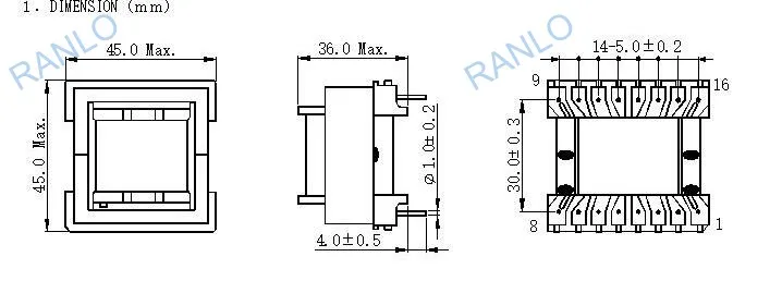 ETD39 150W Full Bridge Forward Transformer Converter Horizontal, 16pin, By Express