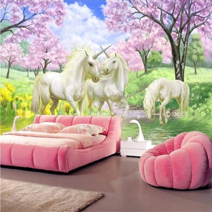 Custom wallpaper 3D mural fantasy cherry blossom unicorn TV background wall papers home decor papel de parede mural 3d wallpaper