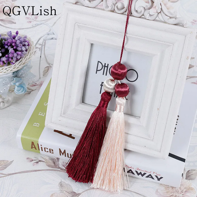 

QGVLish 10Pcs Wood Beads Cord Small Curtian Tassel Fringe Curtain Accessory DIY Sewing Valance Stage Key Tassels For Bookmark