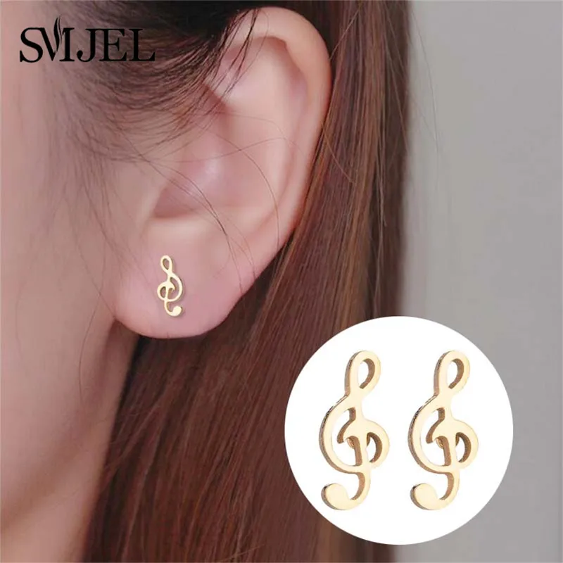 SMJEL Mini Music Earrings Stainless Steel Lovely Small Ear Studs for Women Charm Musical Note Earring Jewelry gift Brincos Mujer