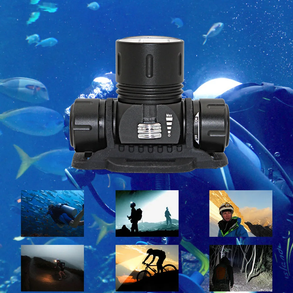 Linterna frontal de buceo, XM-L2 LED impermeable, luz de cabeza para pesca subacuática