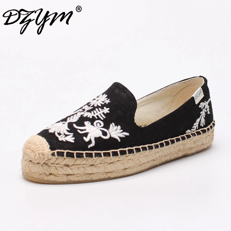 

DZYM Spring Summer Pure Hand-made Embroider Canvas Flats Linen Hemp Women Loafers Comfortable Platforms Zapatos Mujer