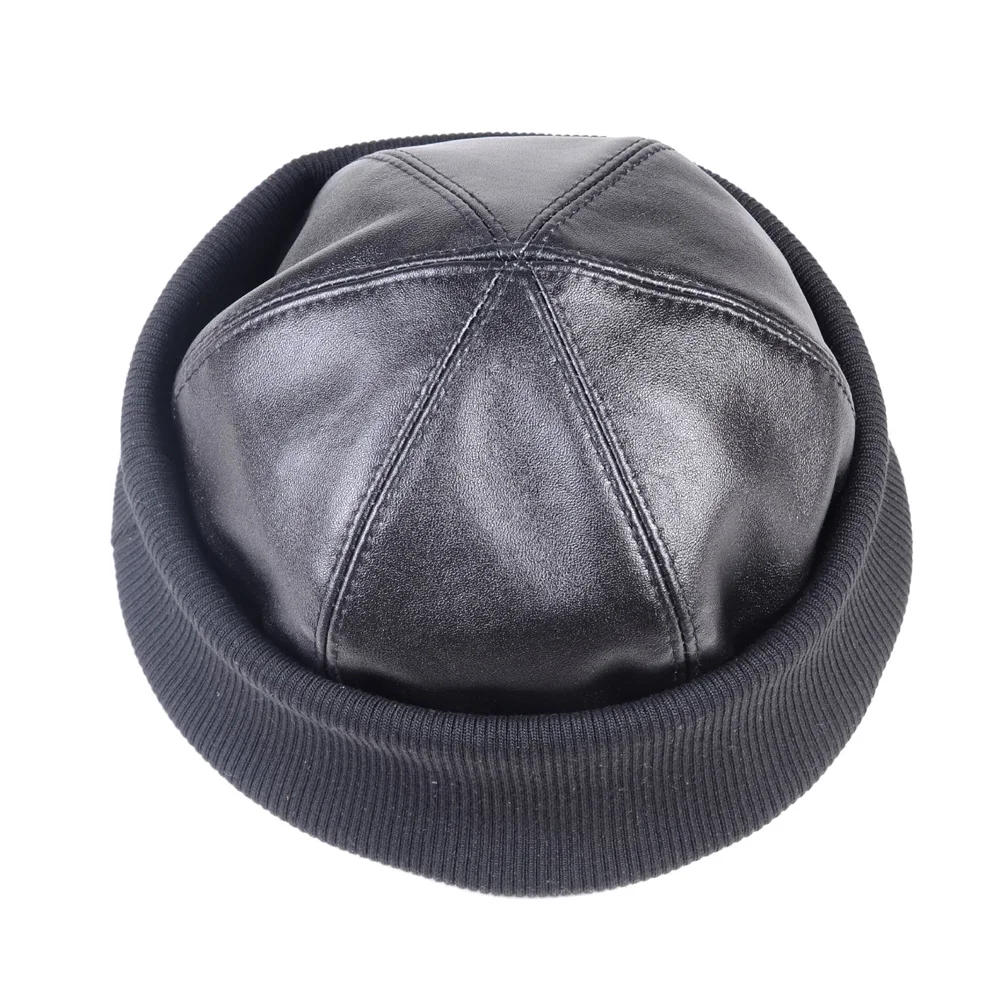 Men's Women's Real Leather Round Cap Bonnet Zucchetto Toque Beanie Yarmulke Kippa Skullcap Painter Caps/Hats