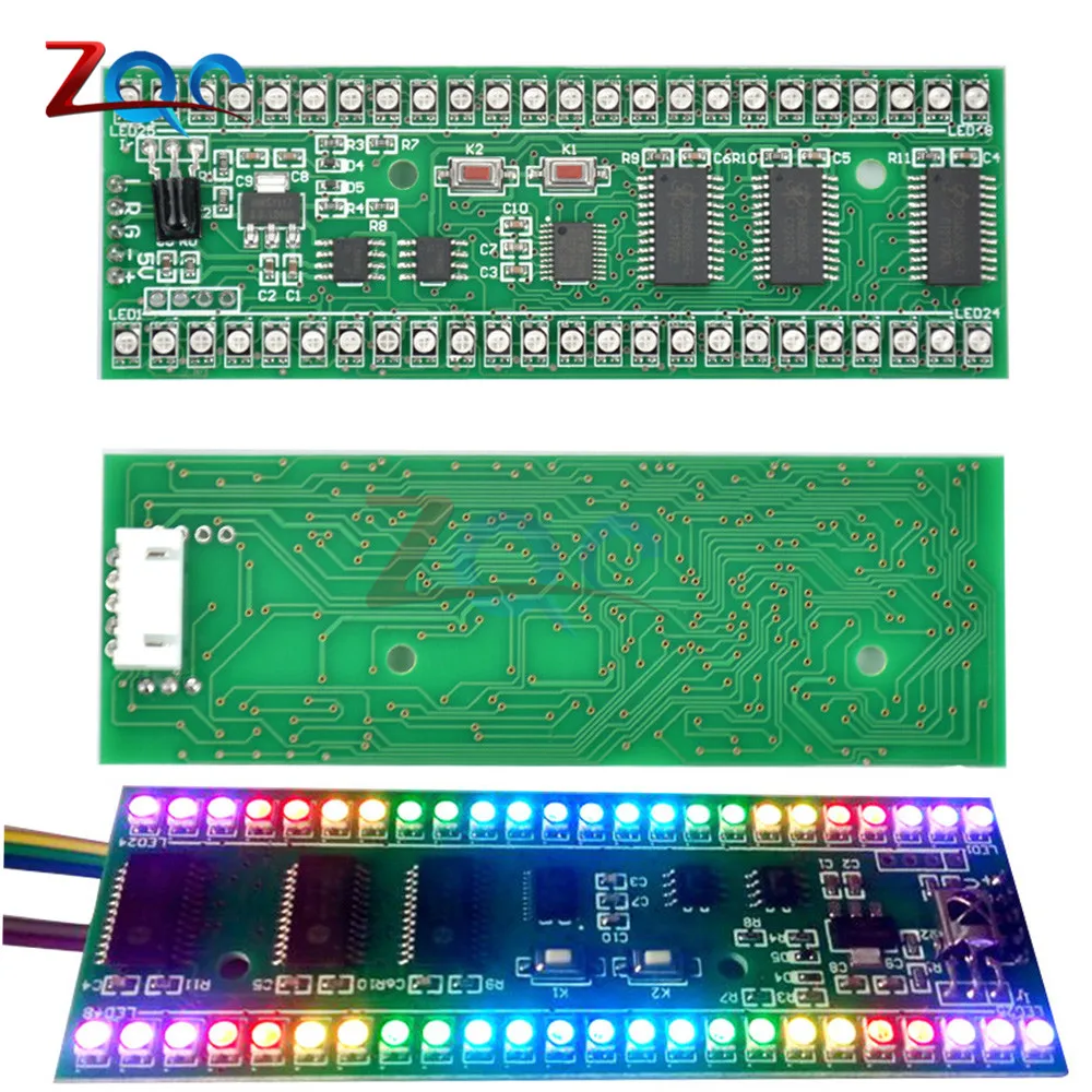 RGB MCU Adjustable Display Pattern 24 LED VU Meter Audio Level Indicator Board Dual Channel LED Module