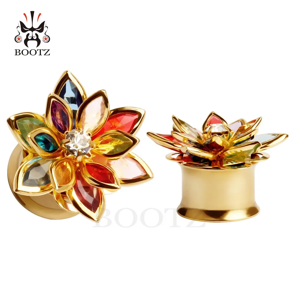 new arrival fashion flower ear plugs stainless steel ear tunnels piercing gauges metal body jewelry pair selling