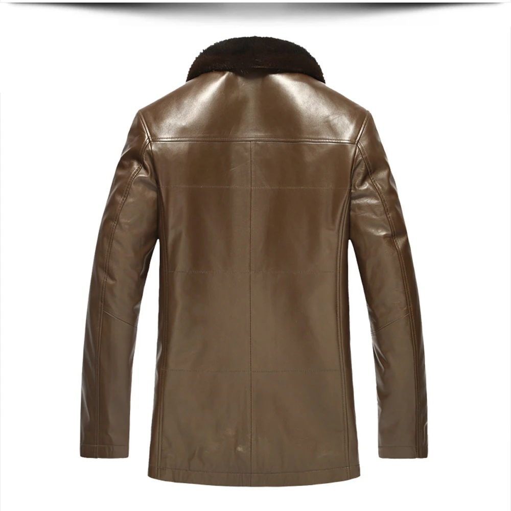 Champagne Men's Golden Mink Fur Jacket Removable Liner Trench Coat Crafted From Imported Sheepskin Leather Overcoat