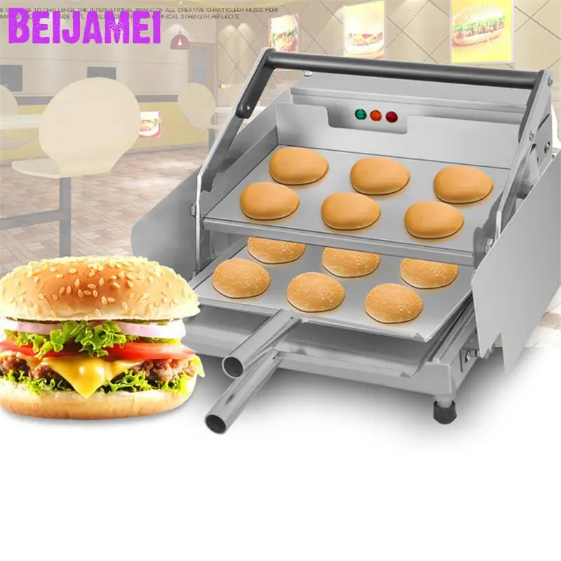 BEIJAMEI  Commercial Electric Hamburger Baking Oven Bread Grill Machine Double Layer Bun Toaster Heater