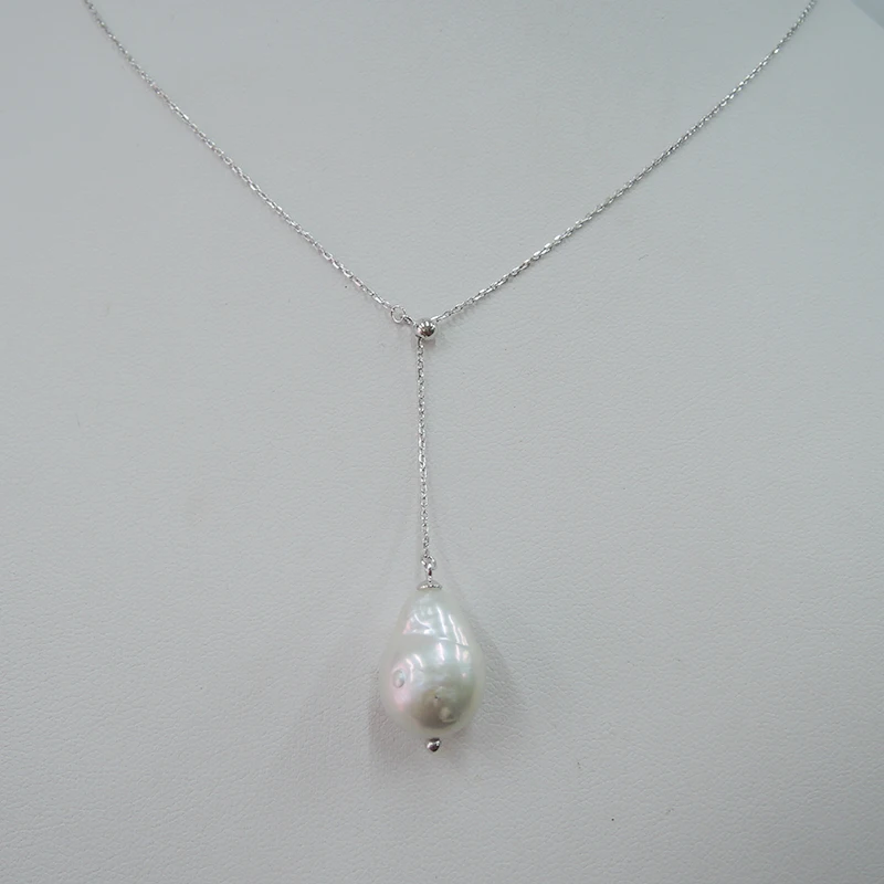 100% nature freshwater pearl pendant necklace,925 silver chain-13-16 mm big baroque pearl pendant necklace,silver and gold color