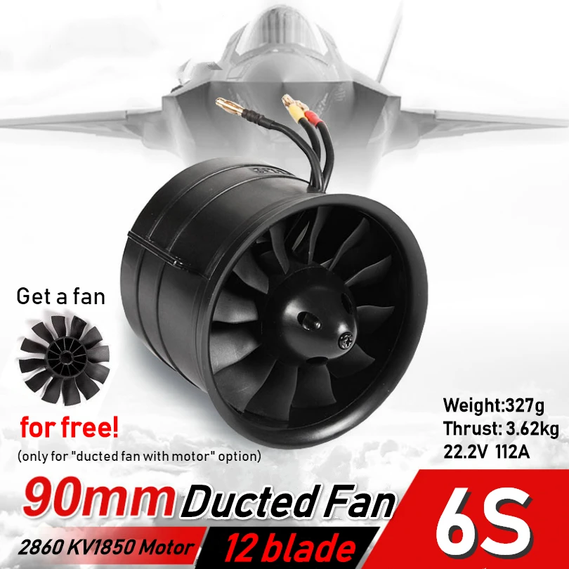 FMS 90mm Ducted Fan Jet EDF 12 blade With 3546 KV1900 Motor (Optional) Engine Power 6S For RC Airplane Model Plane Car Parts