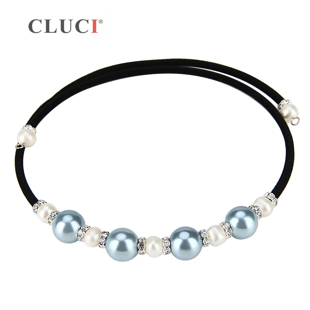 CLUCI pearls neckalces 3pcs/pack black/brown rope Necklace Collar Choker Necklace For Women baby blue zirconia jewelry BN010SB