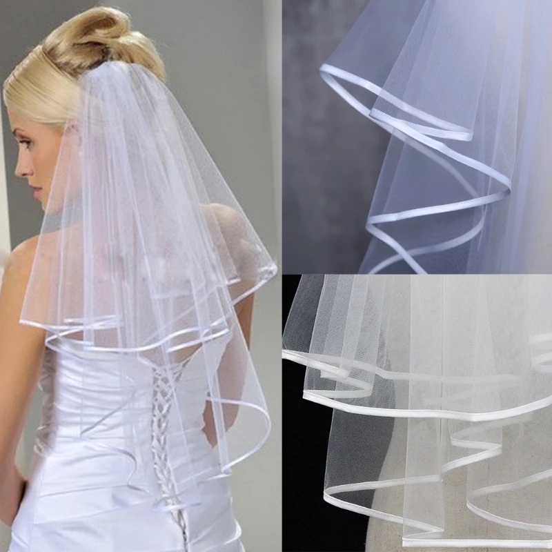 Voile robe mariée en Tulle, deux couches, bord accessoires mariée