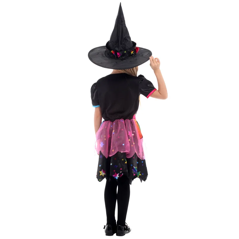 Kinderen Meisjes Regenboog Heks Jurk Kostuum met Hoed Nieuwjaar Kerstmis Carnaval Halloween Kinderen Goochelaar Tovenaar Cosplay Kleding