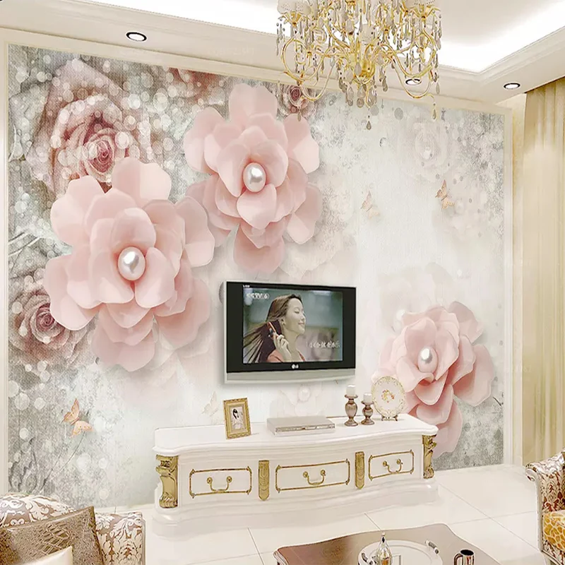 

European Style Beautiful Elegant Pearl Flower 3D Laege Mural Wallpaper Living Room Bedroom Background Mural 3D Wall Cloth Fresco