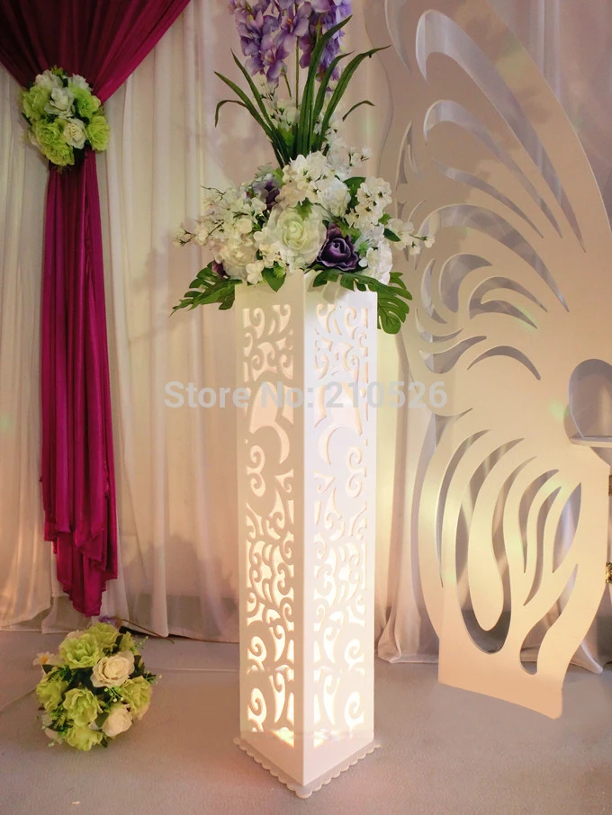 Wedding carved pillar hollow stand with LED light double heart shaped road lead stage decoration Roman pillars without flower