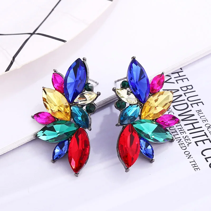 HOCOLE Vintage Rhinestone Earrings For Women Fashion Jewelry Brincos Female Geometric Crystal Drop Earring Statement Girls Gifts