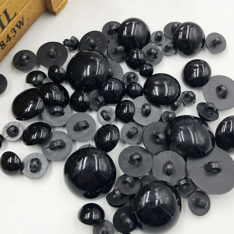 50pcs Mix Black Buttons Plastic For Scrapbooking Half-Pearl Shank Buttons Animal Eyes For Toys DIY Hand Clothing Sewing PH260