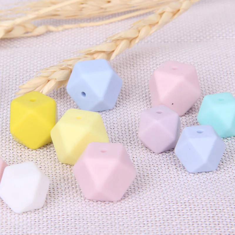 50pc Hexagon Silicone Beads Teething 14mm Baby Biting Bead Teeth Necklace Bead Diy Chewable Silicona Denticion Jewelry