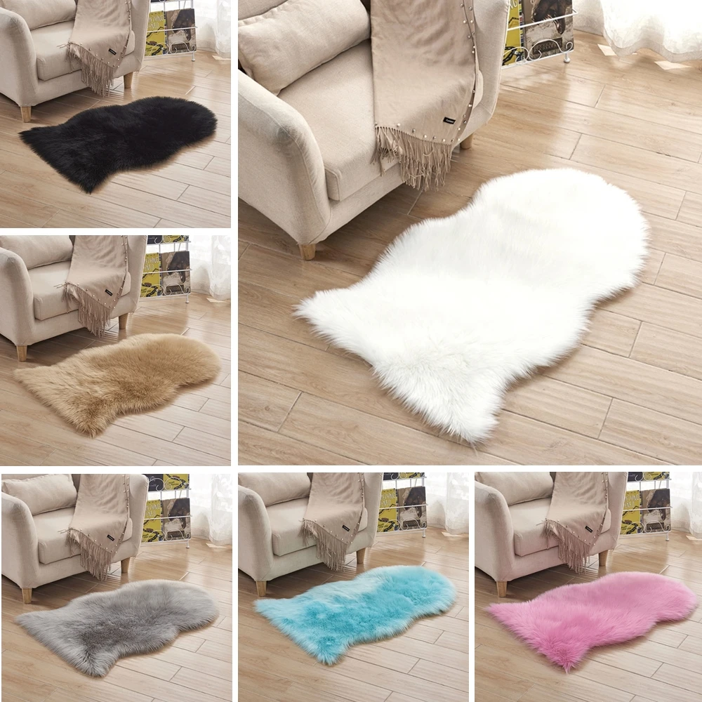 Luxury Sheepskin Hairy Carpet Faux Mat Seat Pad Fur Plain Fluffy Soft Area Rug Tapetes Multi Color 60x102CM