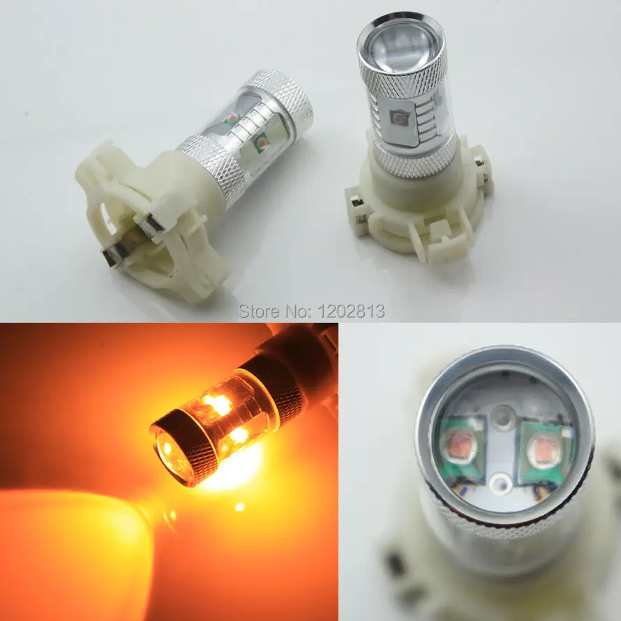 2pc/lot New Car Led Amber/Yellow PY24W 5200s Canbus No Error 30W LED Bulbs For BMW Mercedes AUDI Front TurnSignal Lights