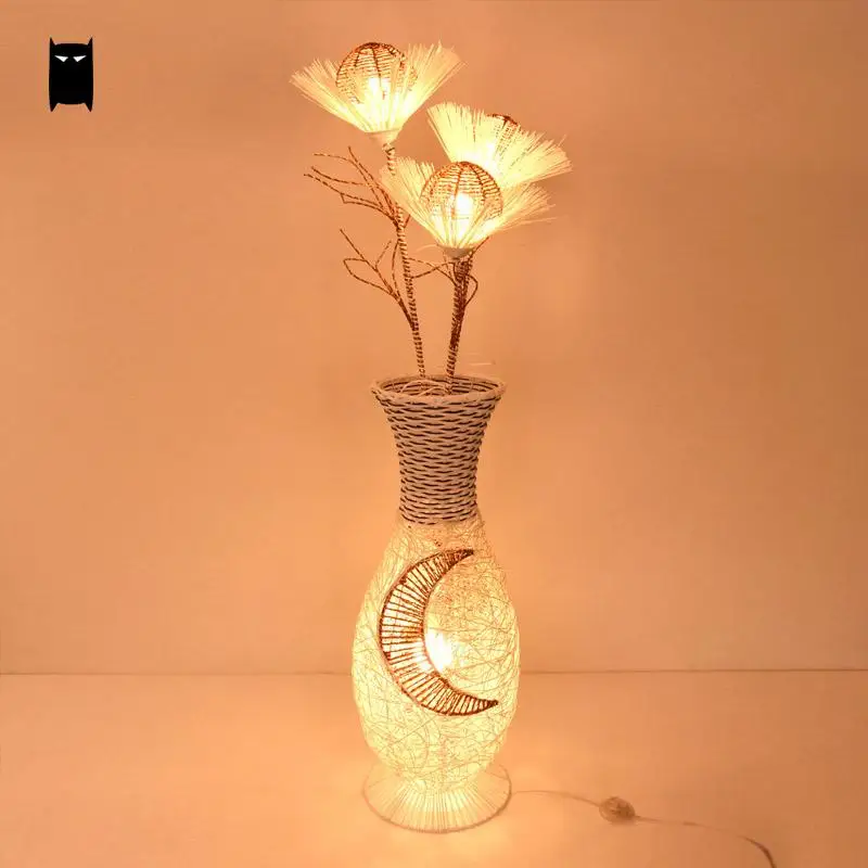 Wicker Rattan Ikebana Lampshade Floor Lamp Fixture Chinese Japanese Style Night Stand Light Luminaria Foyer Living Room Custom