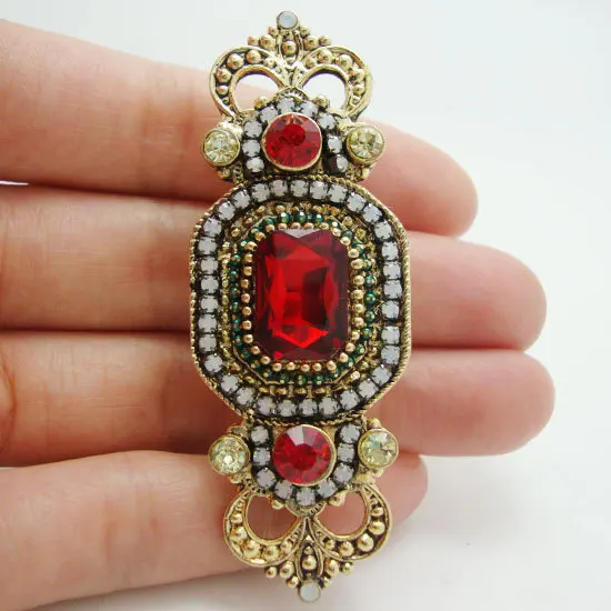 

Vintage Brooch Red Rhinestone Crystal Crown Art Deco Style Gold-Tone Brooch Pin Charming Party Woman Jewelry