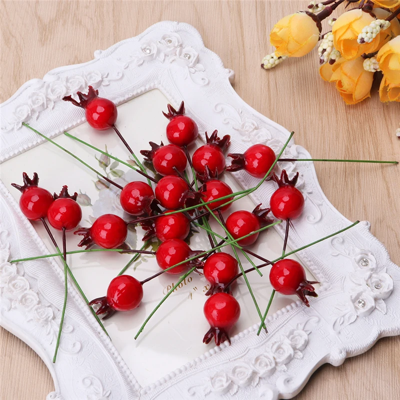 Mini Fake Smooth Glass Pomegranate Fruit Small Berries Artificial Flowers red cherry Stamen Wedding Christmas Decorative -Y102