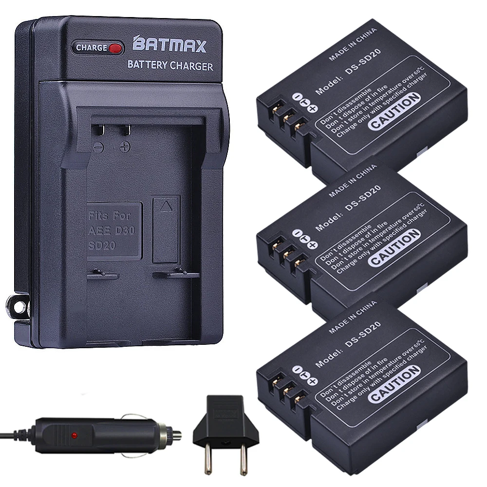 

3Pcs DS-SD20 SD20 DS SD20 Batteries+ Wall Charger Kits for Rollei 3S 4S 5S ActionPro SD20F WiF Rollei 3S Action Sports Cameras