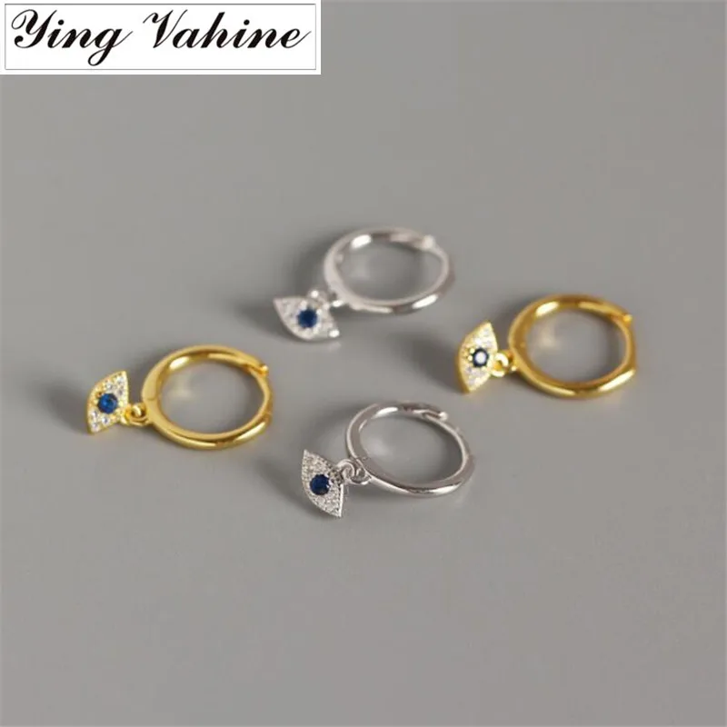 

ying Vahine New Arrival Evil Eyes Earring 100% 925 Sterling Silver Mini Zircon Blue Eyes Pendant Small Stud Earrings for Women