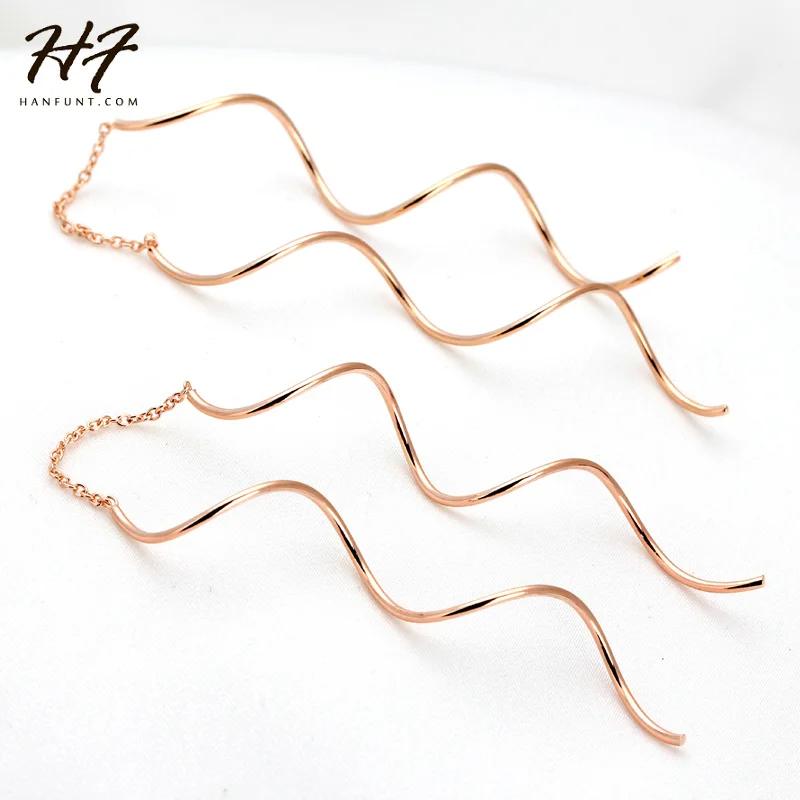 Simple Spiral Wave Ear Line Earrings For Women Sliver Color Fashion Piercing Ear Minimalist Hanging Earing Trendy Jewelry E243