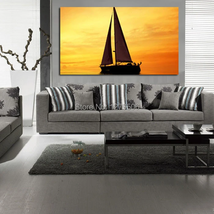 Hand Painted Modern Abstract Oil Painting On Canvas High Quality Wall Art Home Decor Golden Galleon Driving On The Ocean