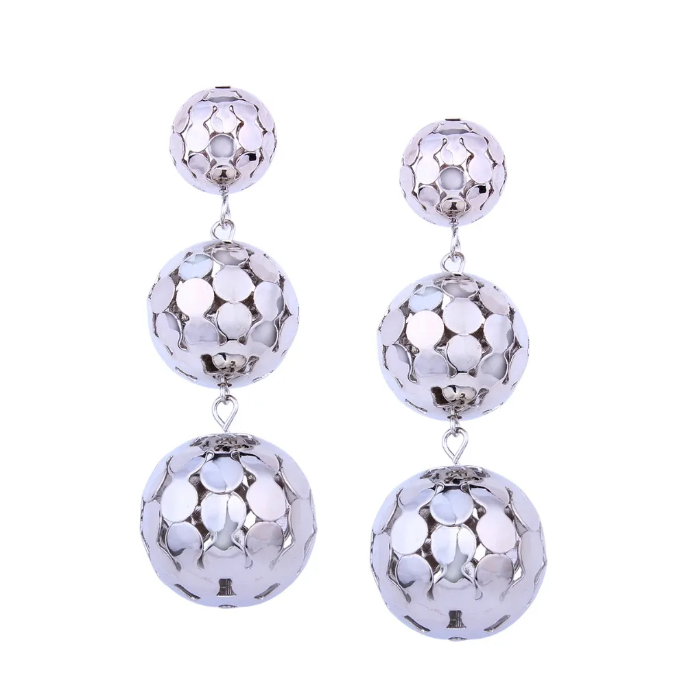 Banny Pink New Punk Hollow Balls Pendant Studs Earrings For Women Chunky Metal Statement Post Earrings Fashion Jewelry Pendiente