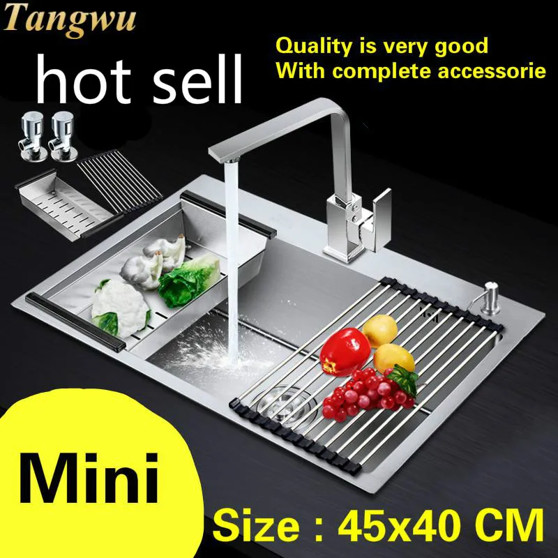 Free shipping Household vogue balcony kitchen manual sink single trough durable 304 stainless steel hot sell mini 45x40 CM