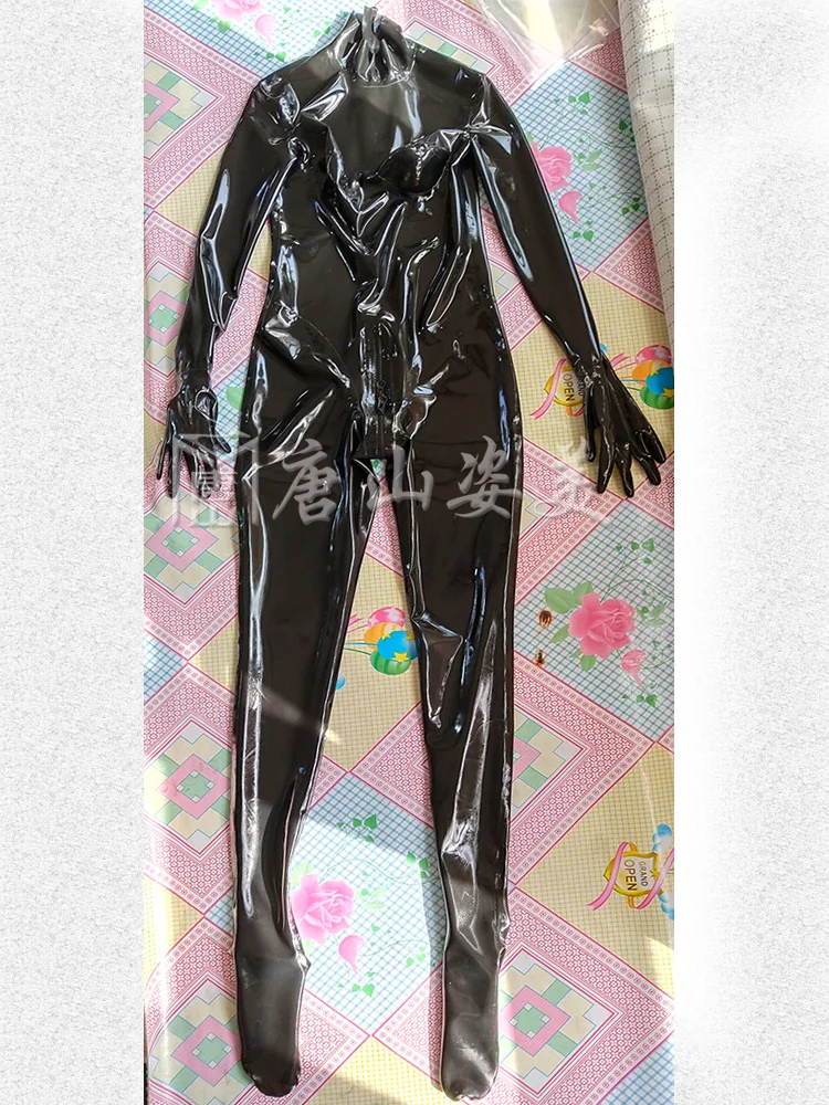 Transparent Latex Catsuit With GLOVES SOCKS Women 3d Breast Sexy Latex Unitard Crotch ZIp