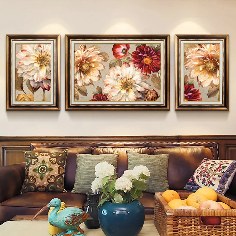 

EECAMAIL European-style Living Room Flowers Triptych Diamond Painting Cross Stitch Blossoming Flowers 5D Full Diamond Embroidery