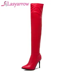 Lasyarrow Sexy Thigh High Boots Large Size Black Red Over The Knee High Heel Boots Women 2018 Winter Warm Ladies Long Boots F203