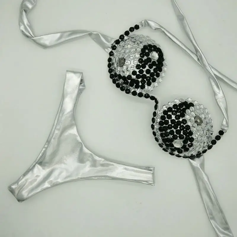 2018 venus vacation black and white diamond bikini set sexy swimwear rhinestone bathing suit beachwear women biquini swimsuit