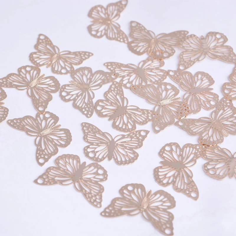 100pcs AC6132 Gold/Platinum Plated  Filigree Connector Butterfly Stamping Charm Pendant Jewelry slider Parts Necklace Making